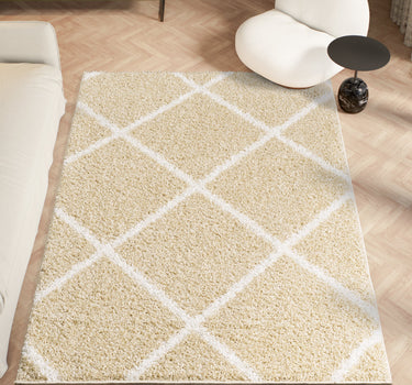 Shaggy Rug Lined Lumora Diamond Beige/Ivory