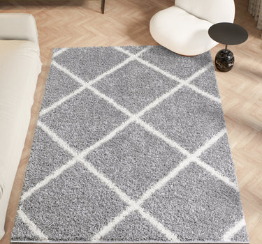 Shaggy Rug Lined Lumora Diamond Grey/Ivory