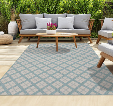 Outdoor Rugs Lined Portobello Collection Aqua Cream