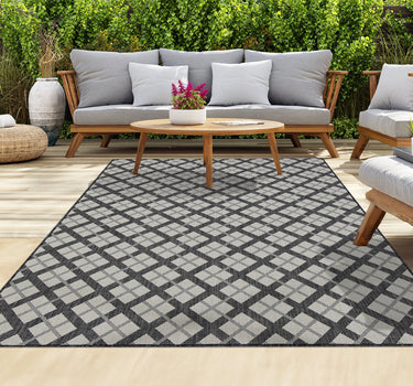 Outdoor Rugs Lined Portobello Collection Anthracite Cream