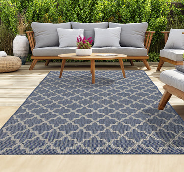 Outdoor Rugs Classic Portobello Collection Dark Blue Cream