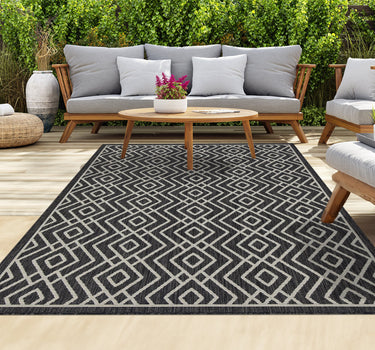 Outdoor Rugs Diamond Portobello Collection Anthracite Cream