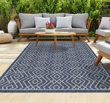 Outdoor Rugs Diamond Portobello Collection Dark Blue Cream