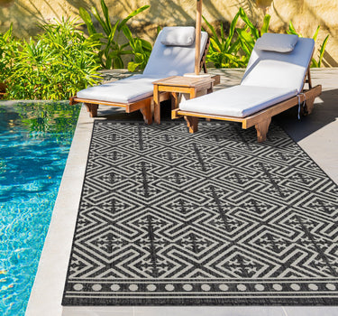 Outdoor Rugs Medallion Portobello Collection Anthracite Cream