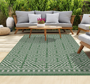 Outdoor Rugs Medallion Portobello Collection Green Cream