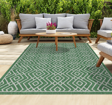 Outdoor Rugs Diamond Portobello Collection Green Cream