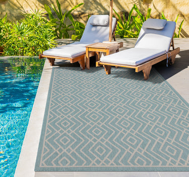 Outdoor Rugs Diamond Portobello Collection Aqua Cream