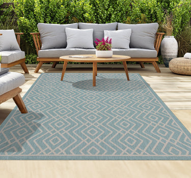 Outdoor Rugs Diamond Portobello Collection Aqua Cream