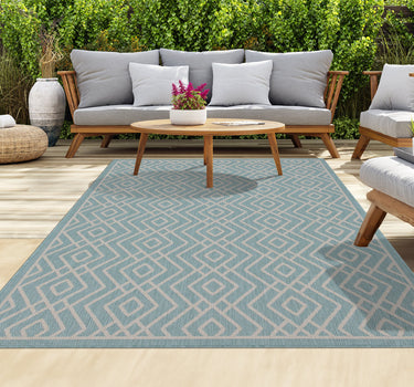 Outdoor Rugs Diamond Portobello Collection Aqua Cream