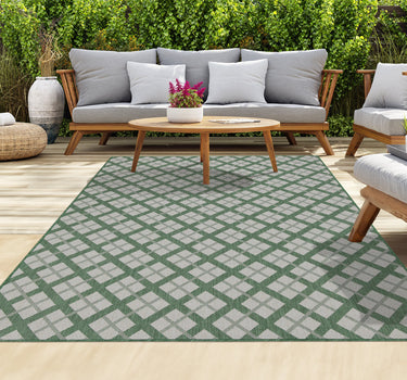 Outdoor Rugs Lined Portobello Collection Green Cream