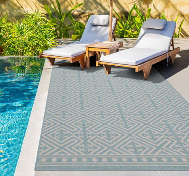 Outdoor Rugs Medallion Portobello Collection Aqua Cream