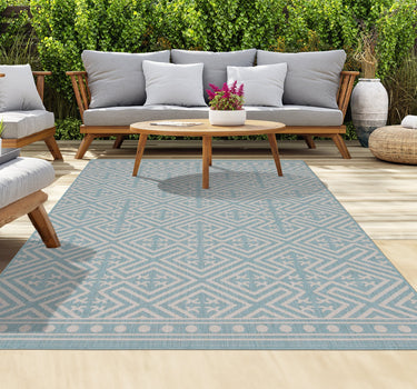 Outdoor Rugs Medallion Portobello Collection Aqua Cream