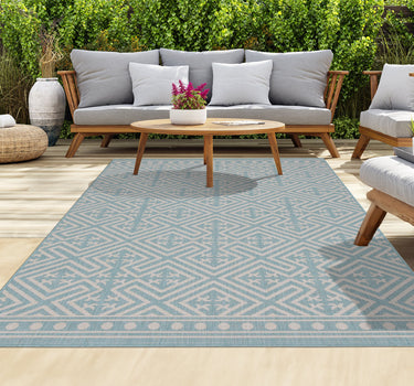 Outdoor Rugs Medallion Portobello Collection Aqua Cream