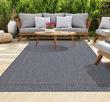 Outdoor Rugs Plain Portobello Collection Dark Blue Cream