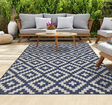 Outdoor Rugs Square Portobello Collection Dark Blue Cream