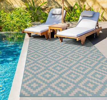 Outdoor Rugs Square Portobello Collection Aqua Cream