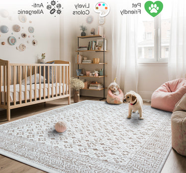 Traditional Area Rug – Super Soft,Weave Beige