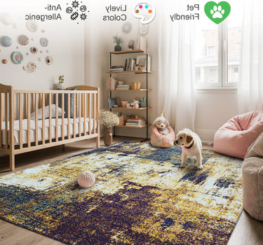 Modern Abstract Area Rug – Super Soft, Yellow