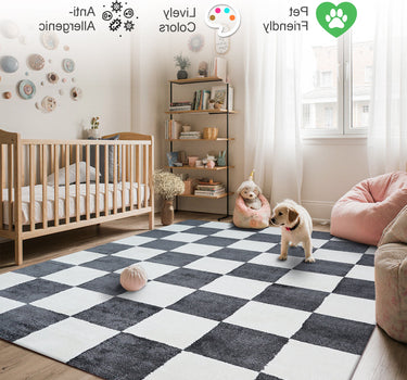 Plaid Area Rug – Super Soft,Grey