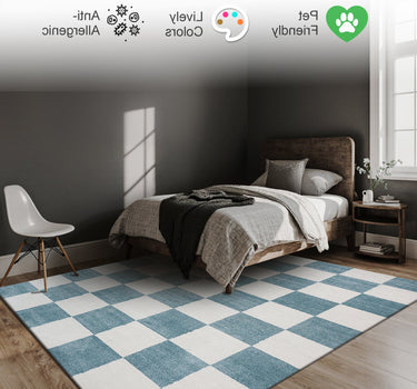 Plaid Area Rug – Super Soft,Turquoise