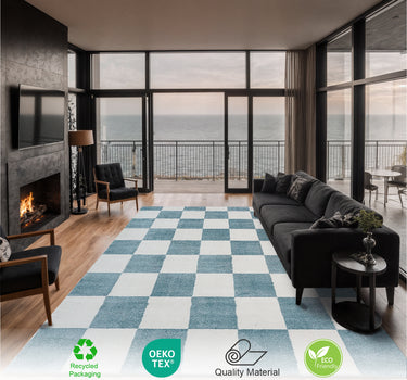 Plaid Area Rug – Super Soft,Turquoise