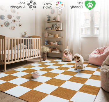 Plaid Area Rug – Super Soft,Gold