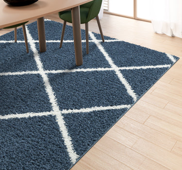 Shaggy Rug Lined Lumora Diamond Navy