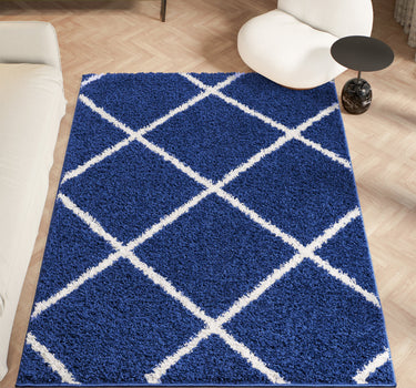 Shaggy Rug Lined Lumora Diamond Navy
