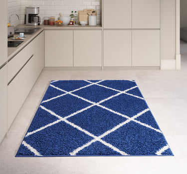 Shaggy Rug Lined Lumora Diamond Navy