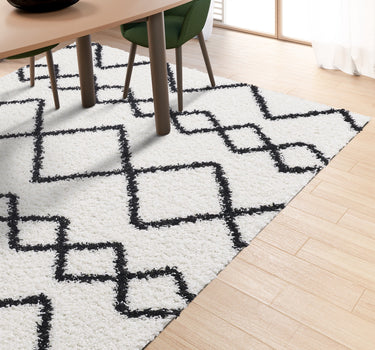 Shaggy Rug Lined Lumora White/Black Line