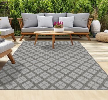 Outdoor Rugs Lined Portobello Collection - Dark Grey / Cream