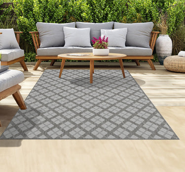 Outdoor Rugs Lined Portobello Collection - Dark Grey / Cream
