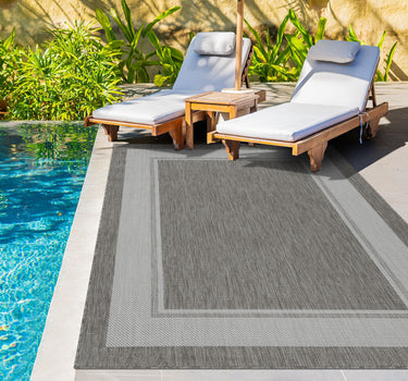 Outdoor Rugs Portobello Collection - Dark Grey / Cream