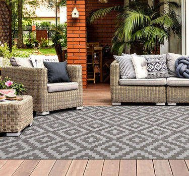 Outdoor Rugs Square Portobello Collection - Dark Grey / Cream