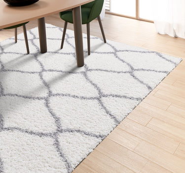 Shaggy Rug Lined Lumora Trellis Ivory/Grey