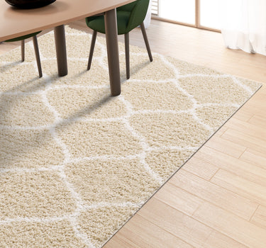 Shaggy Rug Lined Lumora Trellis Beige/Ivory