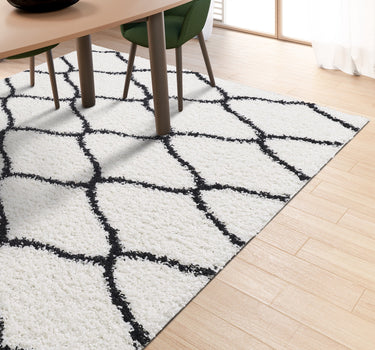 Shaggy Rug Lined Lumora Trellis Ivory/Black