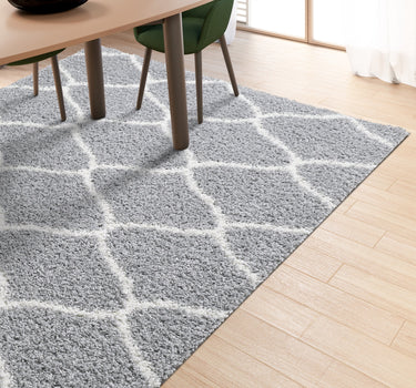 Shaggy Rug Lined Lumora Trellis Grey/Ivory