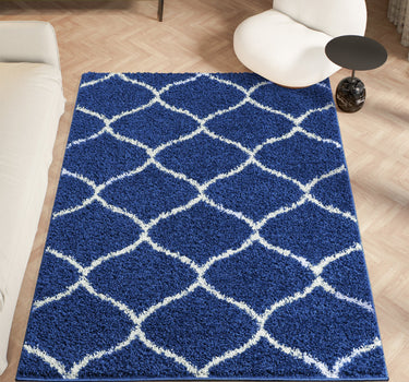 Shaggy Rug Lined Lumora Trellis Navy/Ivory