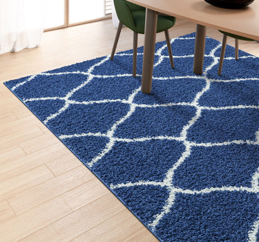 Shaggy Rug Lined Lumora Trellis Navy/Ivory
