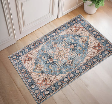 Washable Rugs NELSON Blue/Cream