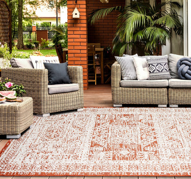 Outdoor Rugs Retro Frame - Terra / Cream