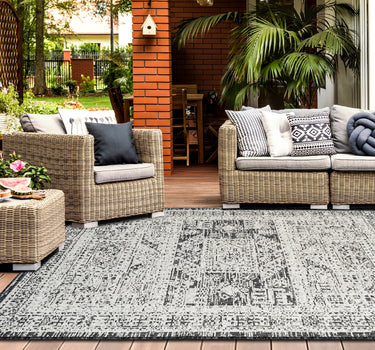 Outdoor Rugs Retro Frame - Black / Cream