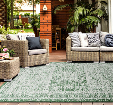 Outdoor Rugs Retro Frame - Green / Cream
