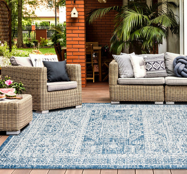 Outdoor Rugs Retro Frame - Blue / Cream
