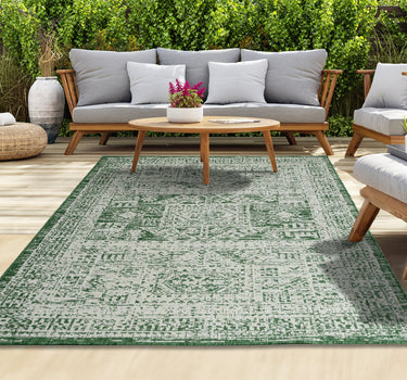 Outdoor Rugs Retro Frame - Green / Cream