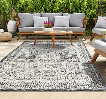 Outdoor Rugs Retro Frame - Black / Cream