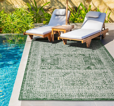 Outdoor Rugs Retro Frame - Green / Cream