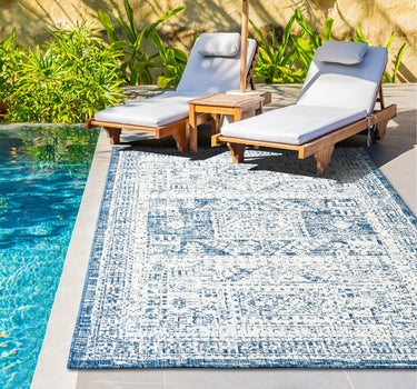 Outdoor Rugs Retro Frame - Blue / Cream