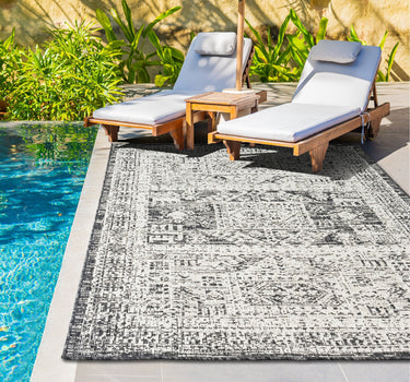 Outdoor Rugs Retro Frame - Black / Cream